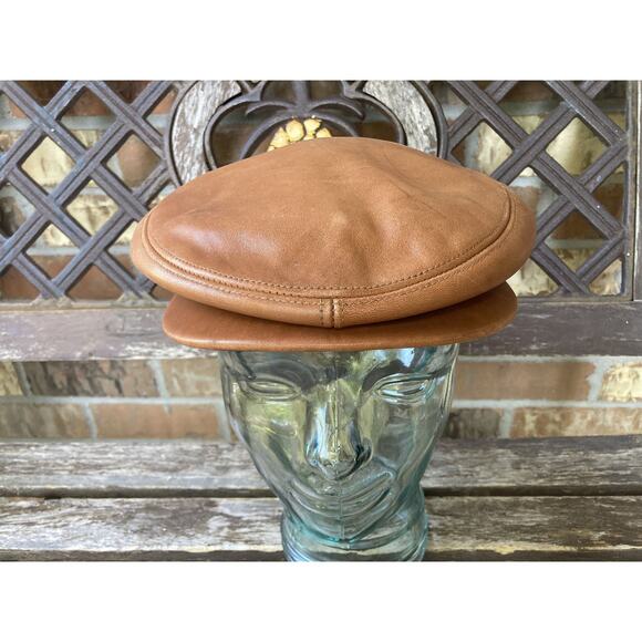 XL Vintage Lambskin Leather Hunting Newsboy Hat Cap - Picture 2 of 8